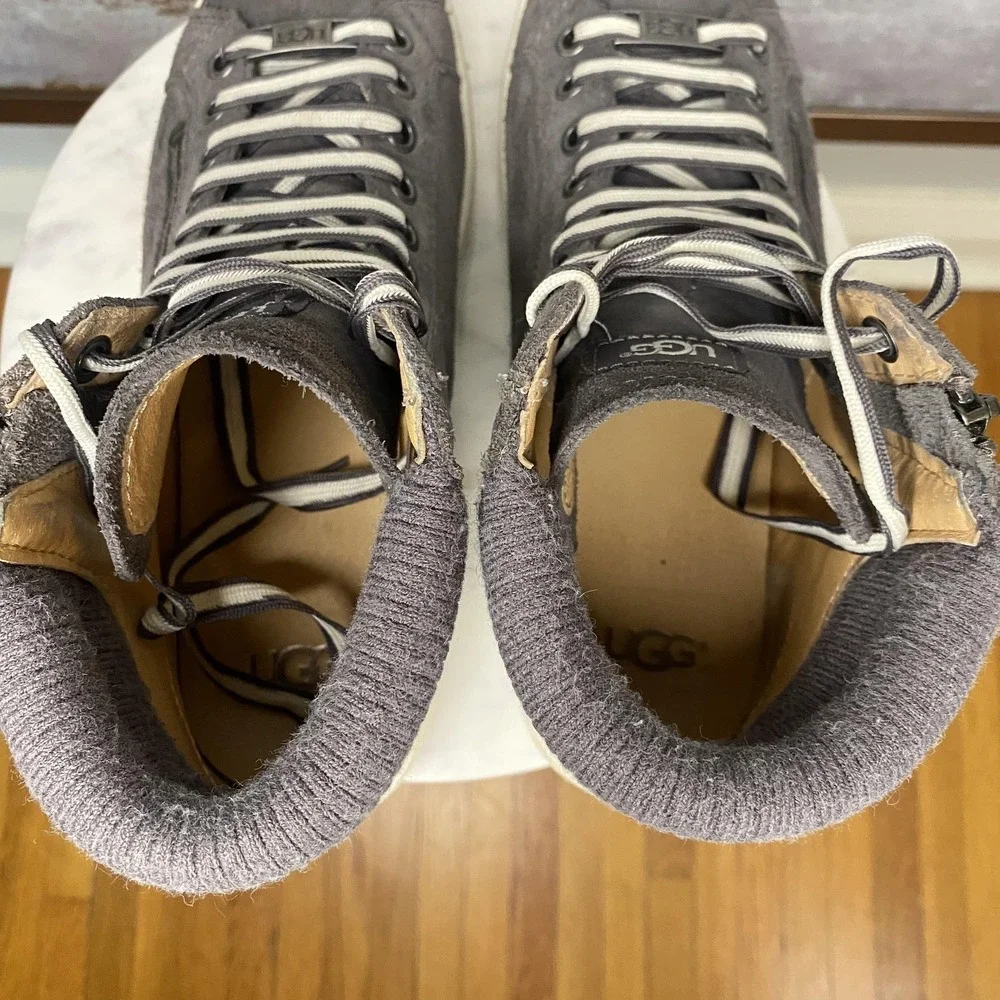 UGG Shoes Womens Size 7 Gray Suede High Top Sneakers Zipper Lace Up 1094789